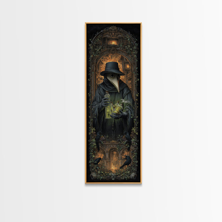 The Plague Doctor, Tall Narrow Wall Art, Haunted Gothic Art, Framed Canvas Print, Halloween Wall Decor, Gothic Home Decor, Spooky Wall Decor