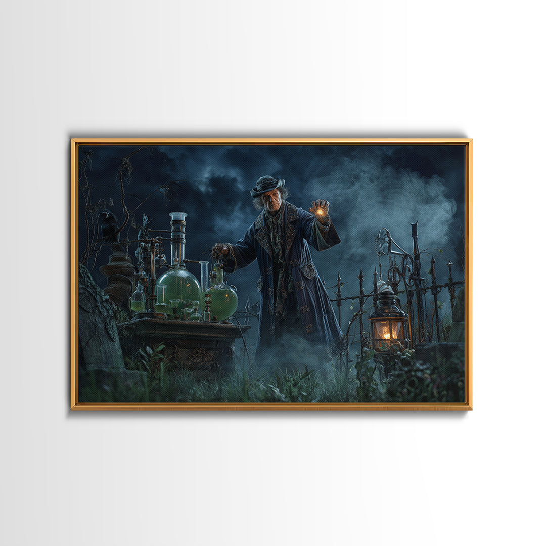 The Mad Alchemist, Landscape Wall Art, Macabre Wall Art, Framed Canvas Print, Halloween Wall Decor, Gothic Home Decor, Halloween Decor
