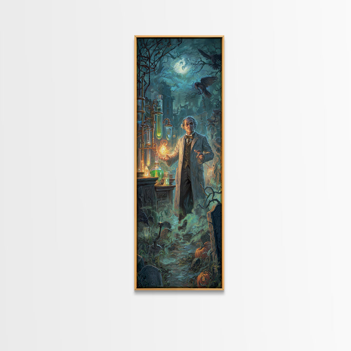 The Mad Alchemist, Tall Narrow Wall Art, Gothic Horror Wall Art, Framed Canvas Print, Halloween Wall Decor, Gothic Home Decor