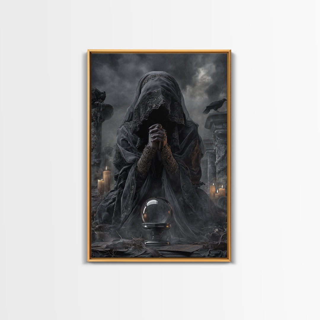 The Midnight Fortune Teller, Vertical Wall Art, Dark Halloween Decor, Canvas Print, Halloween Wall Decor, Gothic Home Decor
