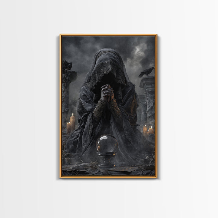 The Midnight Fortune Teller, Vertical Wall Art, Dark Halloween Decor, Canvas Print, Halloween Wall Decor, Gothic Home Decor