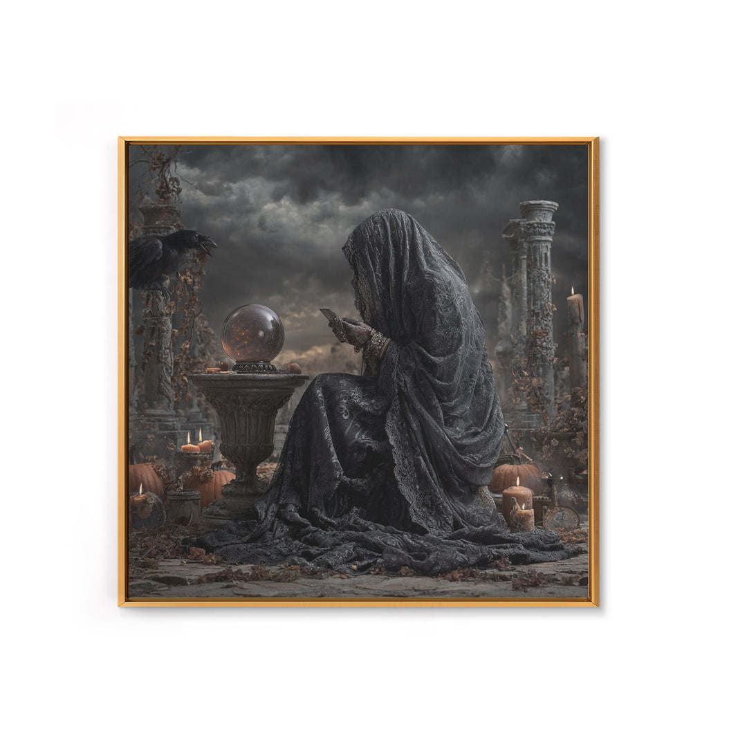 The Midnight Fortune Teller, Square Wall Art, Gothic Horror Wall Art, Framed Canvas Print, Halloween Wall Decor, Gothic Home Decor
