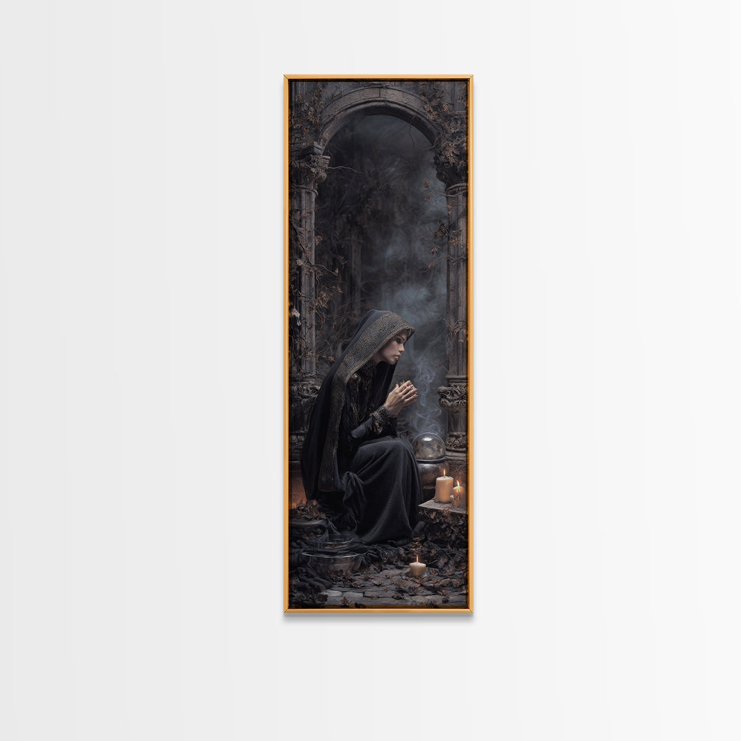 The Midnight Fortune Teller, Tall Narrow Wall Art, Dark Fantasy Wall Art, Canvas Print, Halloween Wall Decor, Gothic Home Decor