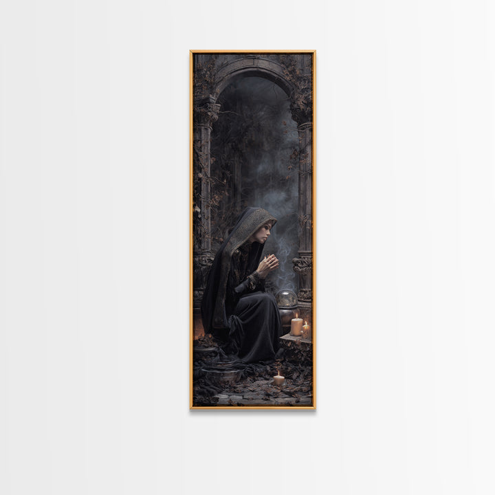 The Midnight Fortune Teller, Tall Narrow Wall Art, Dark Fantasy Wall Art, Canvas Print, Halloween Wall Decor, Gothic Home Decor