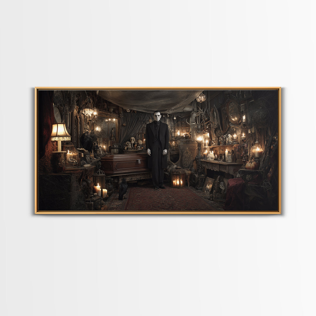 The Sinister Undertaker, Wide Panoramic Art, Dark Fantasy Wall Art, Canvas Print, Halloween Wall Decor, Gothic Home Decor