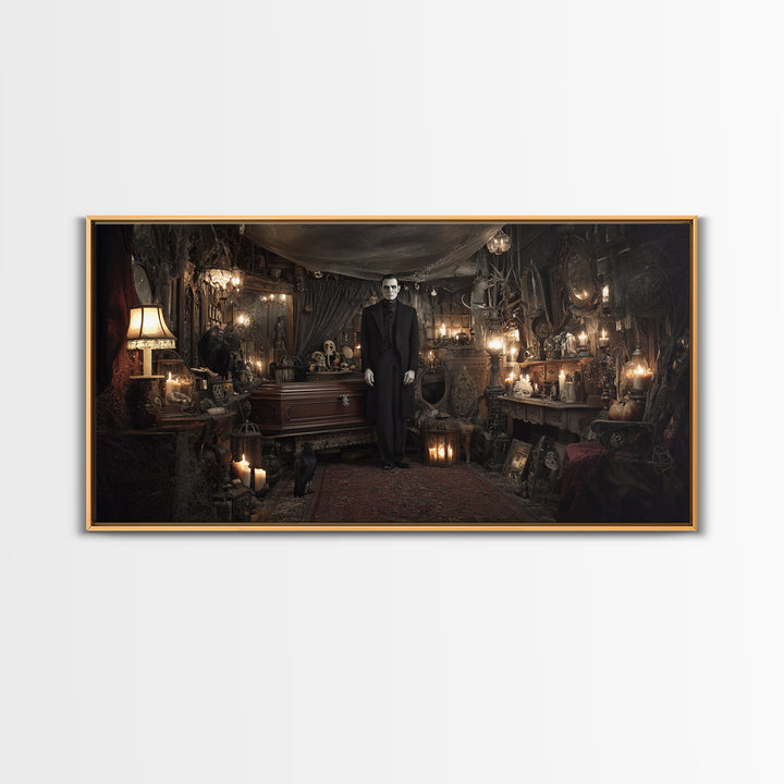 The Sinister Undertaker, Wide Panoramic Art, Dark Fantasy Wall Art, Canvas Print, Halloween Wall Decor, Gothic Home Decor