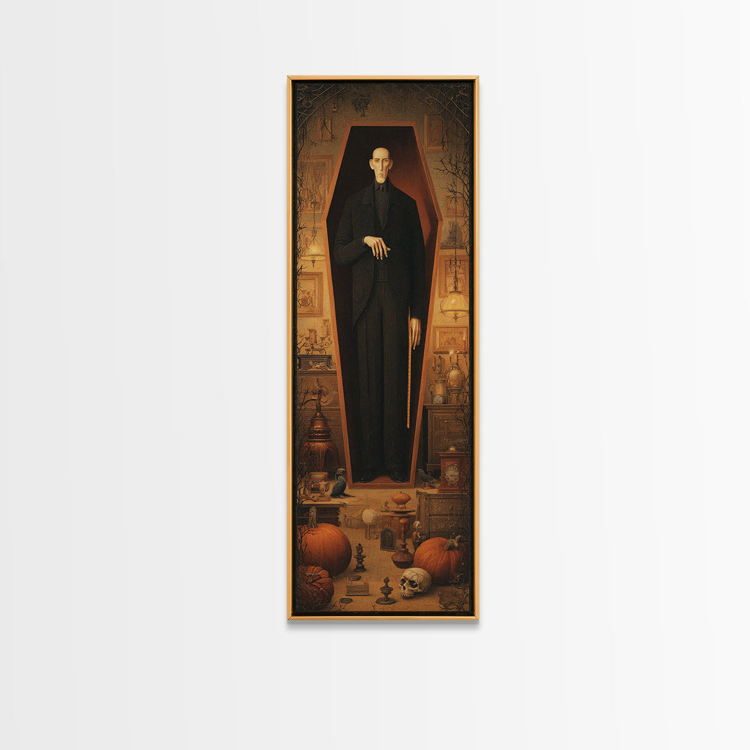 The Sinister Undertaker, Tall Narrow Wall Art, Spooky Home Decor, Canvas Print, Halloween Wall Decor, Gothic Home Decor, Dark Fantasy Art