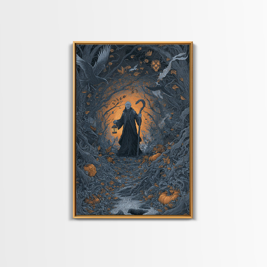 The Lantern Gravedigger, Vertical Wall Art, Dark Halloween Decor, Canvas Print, Halloween Wall Decor, Gothic Home Decor