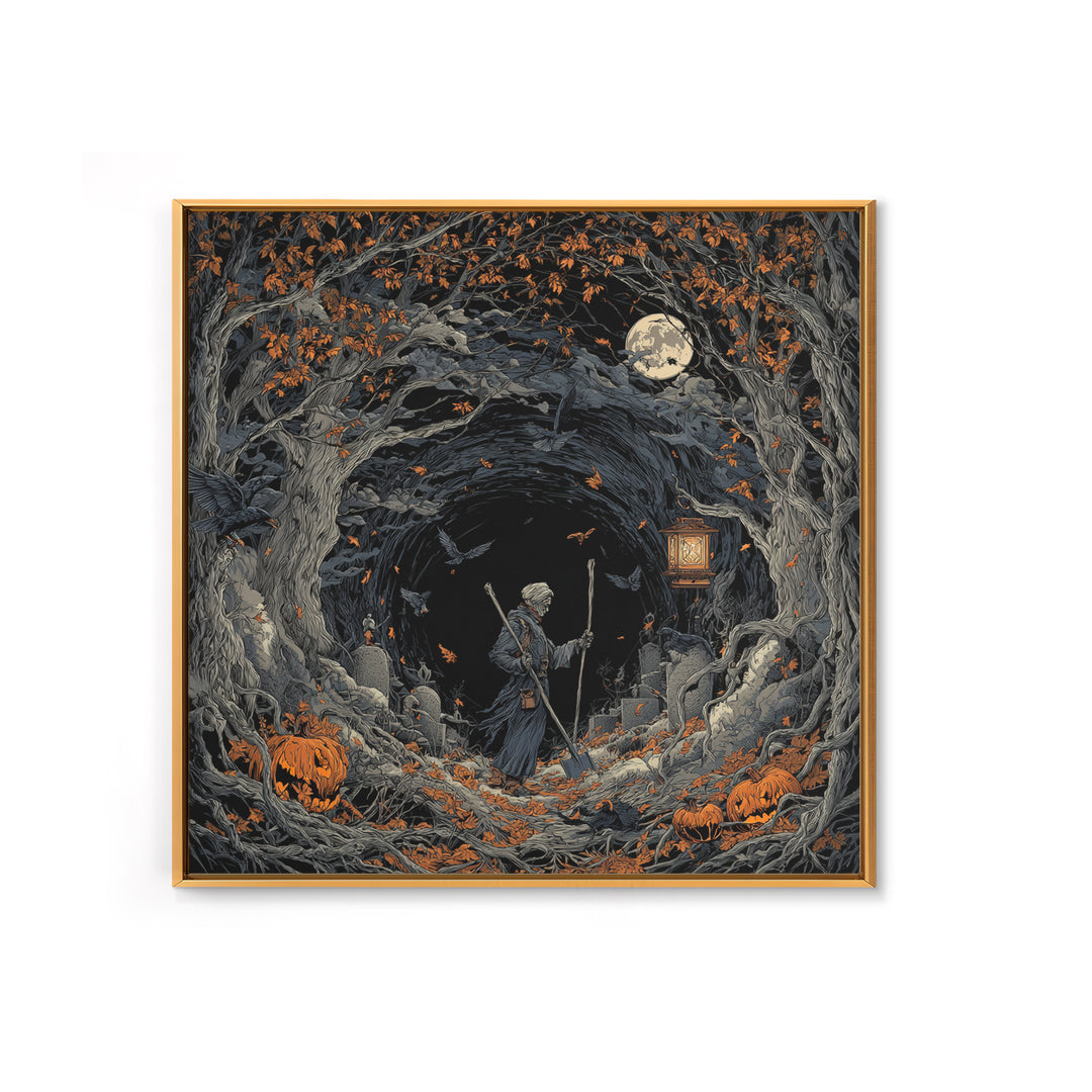 The Lantern Gravedigger, Square Wall Art, Dark Halloween Decor, Canvas Print, Halloween Wall Decor, Gothic Home Decor, Spooky Wall Decor