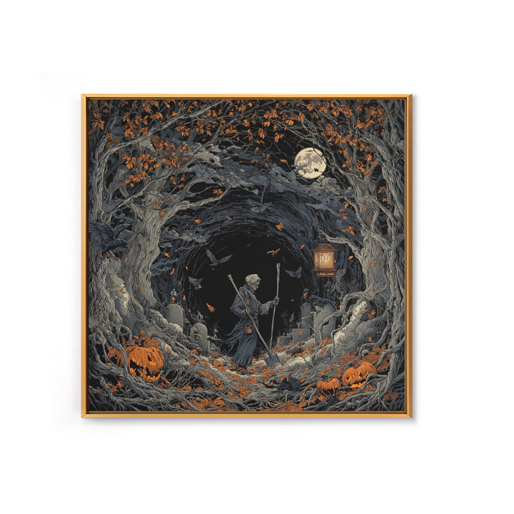 The Lantern Gravedigger, Square Wall Art, Dark Halloween Decor, Canvas Print, Halloween Wall Decor, Gothic Home Decor, Spooky Wall Decor