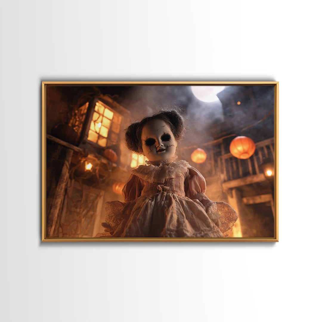 The Haunted Porcelain Doll, Landscape Wall Art, Dark Fantasy Wall Art, Canvas Print, Halloween Wall Decor, Gothic Home Decor