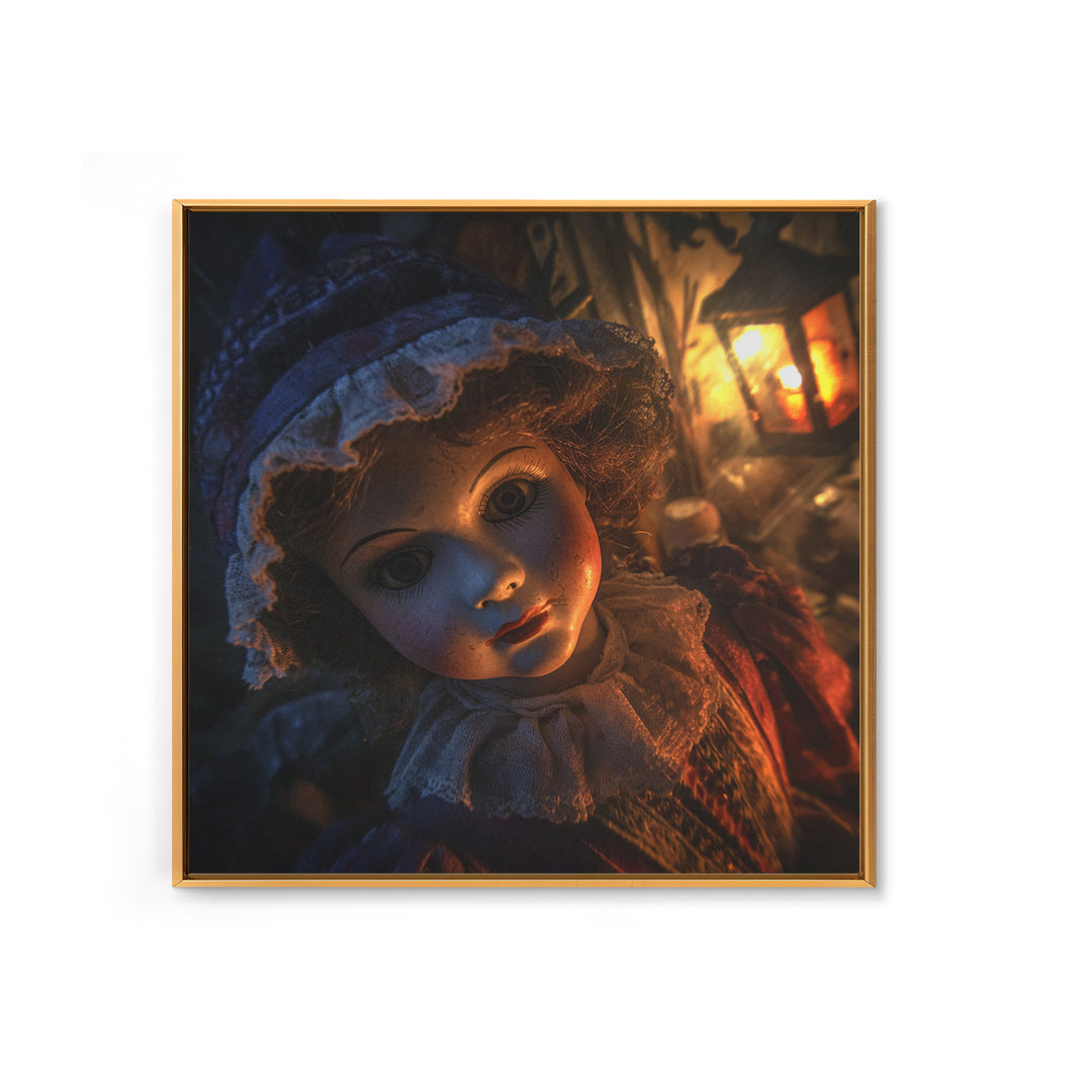 The Haunted Porcelain Doll, Square Wall Art, Gothic Horror Wall Art, Framed Canvas Print, Halloween Wall Decor, Gothic Home Decor