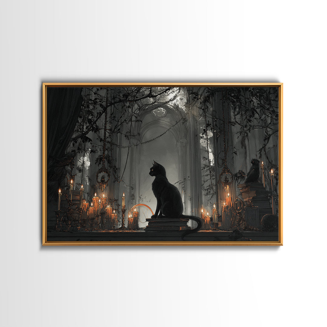The Black Cat Familiar, Landscape Wall Art, Spooky Home Decor, Canvas Print, Halloween Wall Decor, Gothic Home Decor, Collectible Wall Decor