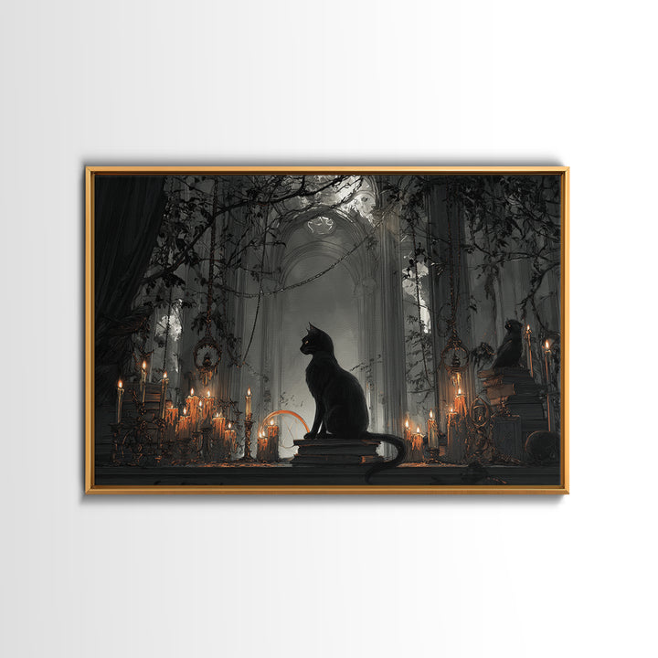 The Black Cat Familiar, Landscape Wall Art, Spooky Home Decor, Canvas Print, Halloween Wall Decor, Gothic Home Decor, Collectible Wall Decor