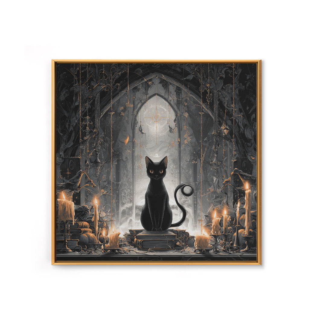 The Black Cat Familiar, Square Wall Art, Spooky Home Decor, Canvas Print, Halloween Wall Decor, Gothic Home Decor, Spooky Wall Decor