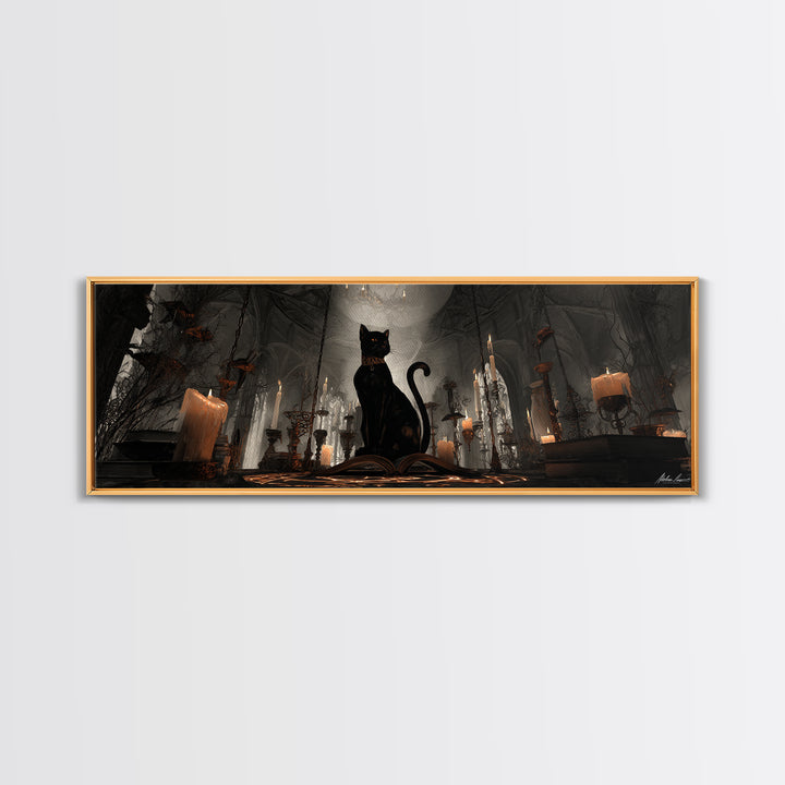 The Black Cat Familiar, Extra Wide Wall Art, Spooky Home Decor, Canvas Print, Halloween Wall Decor, Gothic Home Decor, Spooky Wall Decor