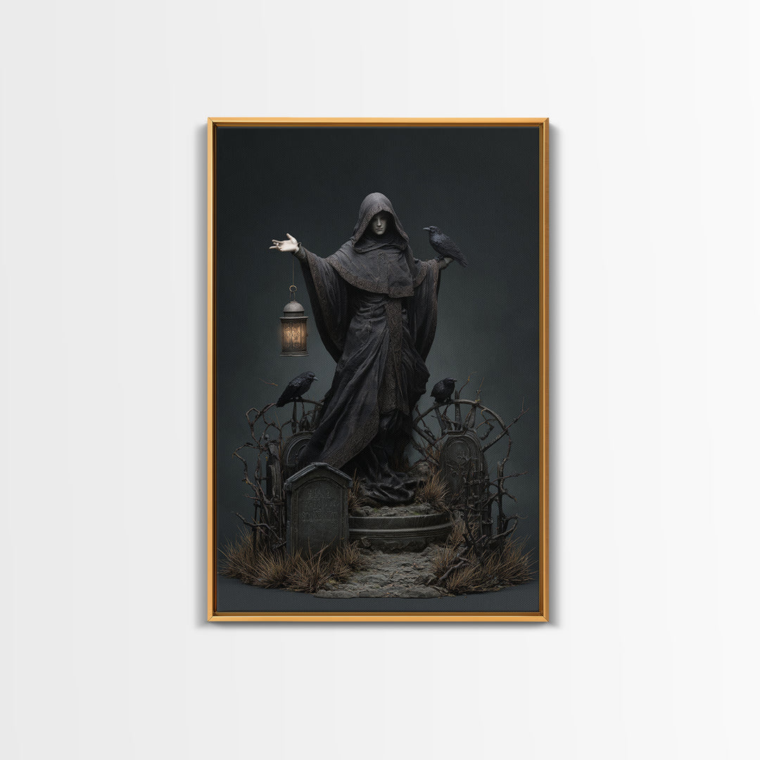 The Raven Keeper, Vertical Wall Art, Gothic Horror Wall Art, Framed Canvas Print, Halloween Wall Decor, Gothic Home Decor, Spooky Wall Decor
