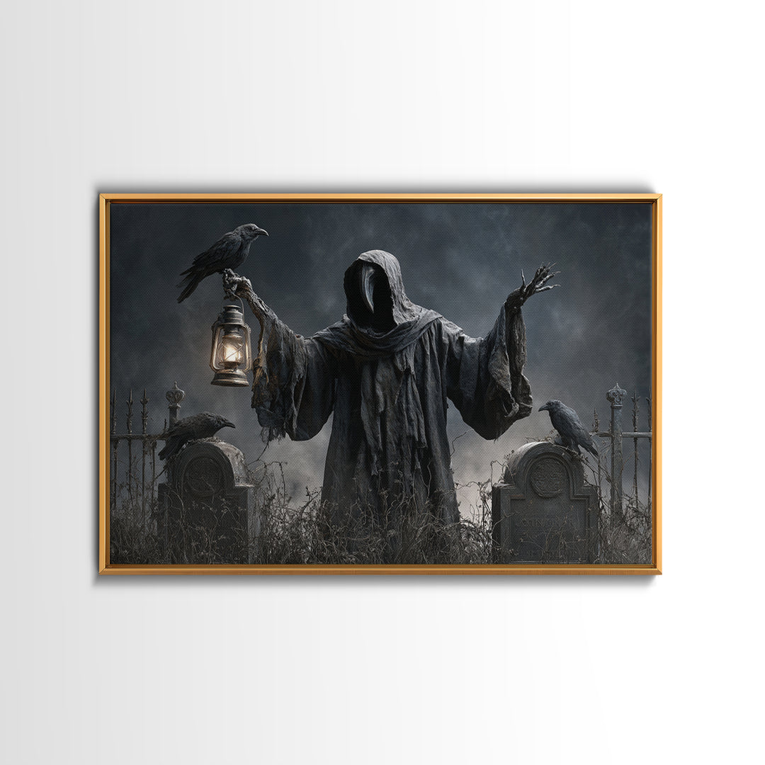The Raven Keeper, Landscape Wall Art, Macabre Wall Art, Framed Canvas Print, Halloween Wall Decor, Gothic Home Decor, Spooky Wall Decor