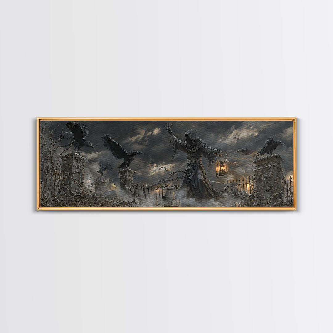 The Raven Keeper, Extra Wide Wall Art, Spooky Home Decor, Canvas Print, Halloween Wall Decor, Gothic Home Decor, Spooky Wall Decor