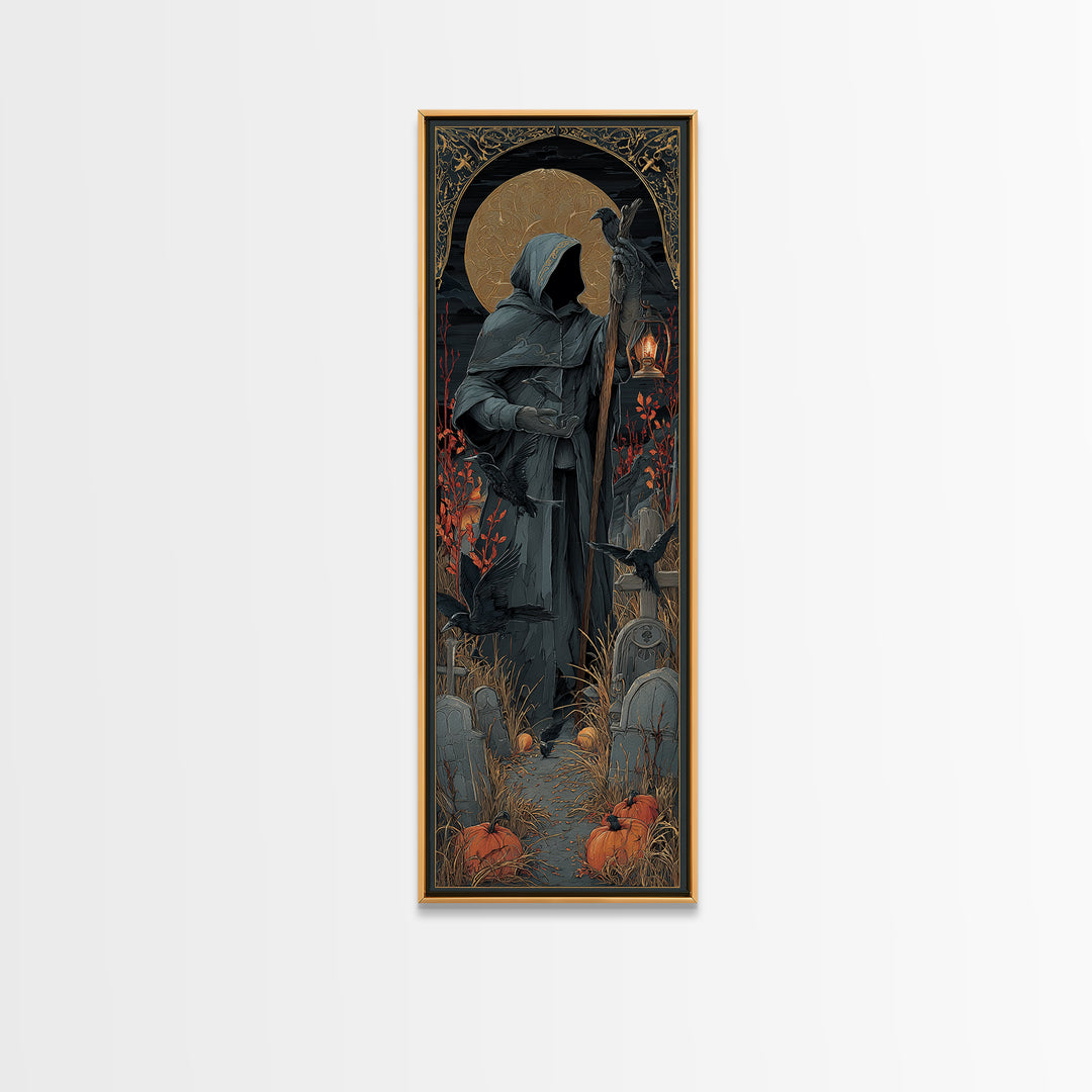 The Raven Keeper, Tall Narrow Wall Art, Haunted Gothic Art, Framed Canvas Print, Halloween Wall Decor, Gothic Home Decor, Halloween Wall Art