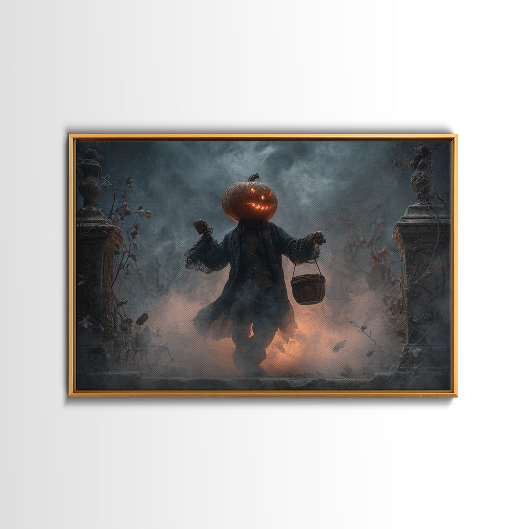 The Pumpkin-Headed Child, Landscape Wall Art, Dark Fantasy Wall Art, Canvas Print, Halloween Wall Decor, Gothic Home Decor