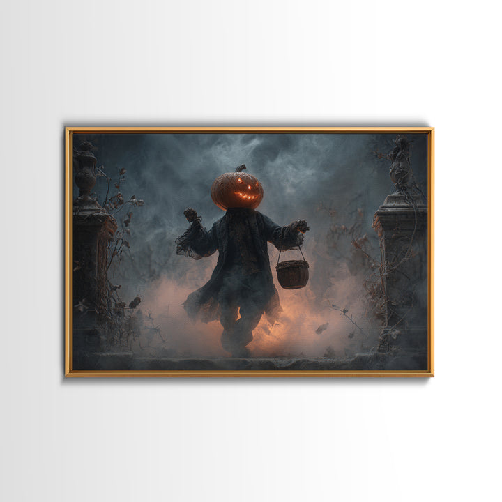 The Pumpkin-Headed Child, Landscape Wall Art, Dark Fantasy Wall Art, Canvas Print, Halloween Wall Decor, Gothic Home Decor