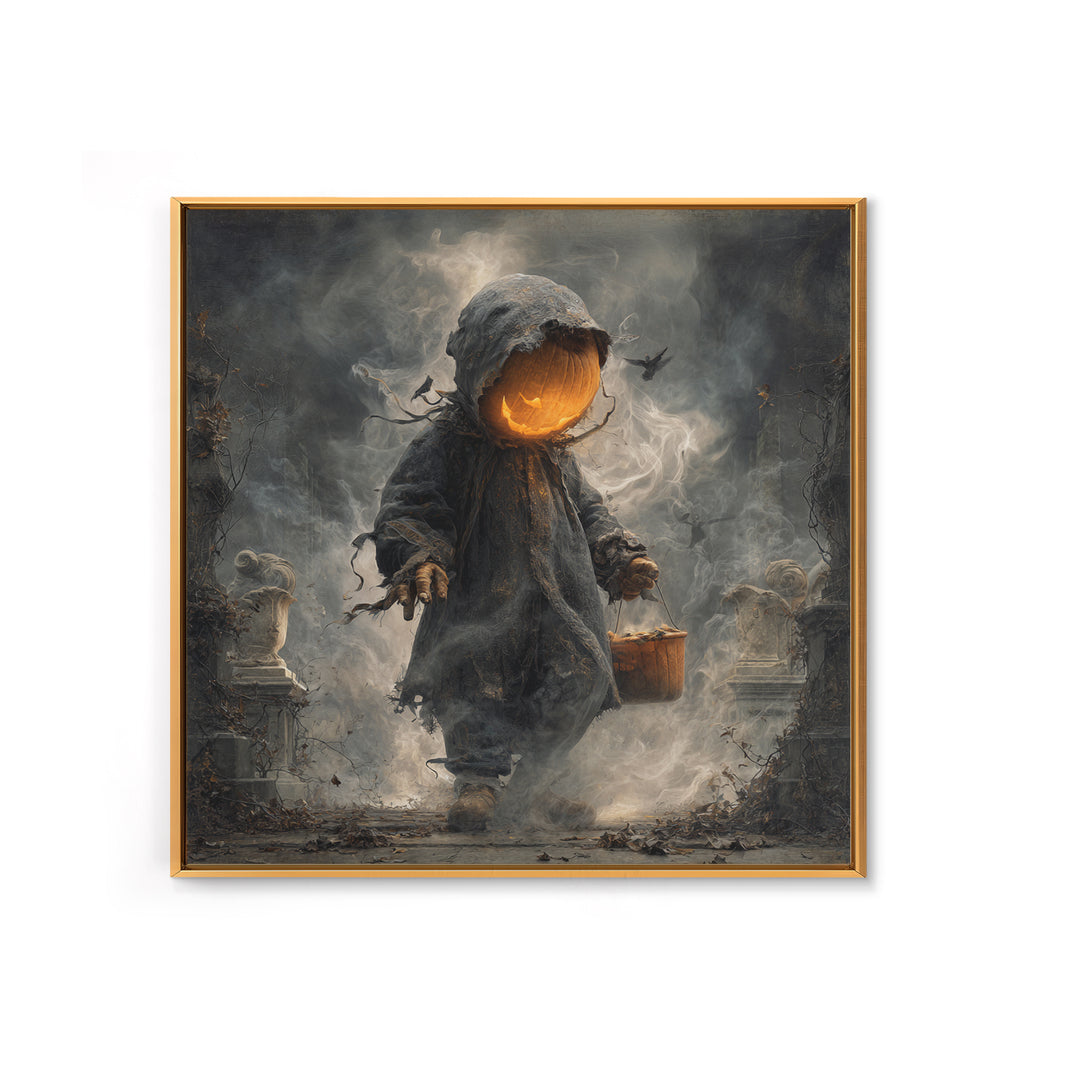 The Pumpkin-Headed Child, Square Wall Art, Haunted Gothic Art, Framed Canvas Print, Halloween Wall Decor, Gothic Home Decor