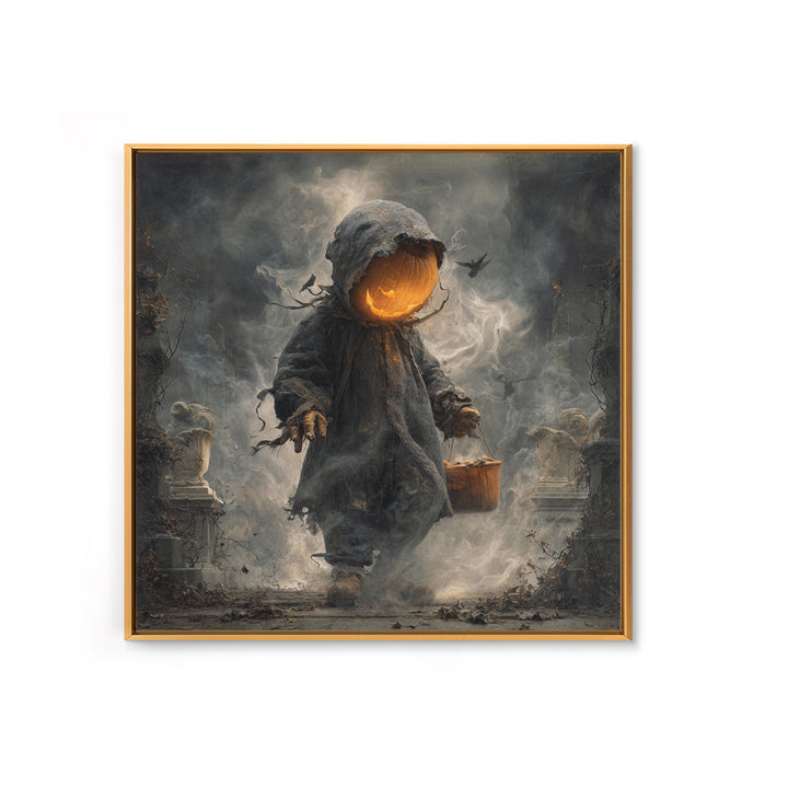 The Pumpkin-Headed Child, Square Wall Art, Haunted Gothic Art, Framed Canvas Print, Halloween Wall Decor, Gothic Home Decor