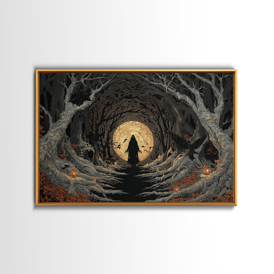 The Shadow Person, Landscape Wall Art, Macabre Wall Art, Framed Canvas Print, Halloween Wall Decor, Gothic Home Decor, Halloween Wall Art