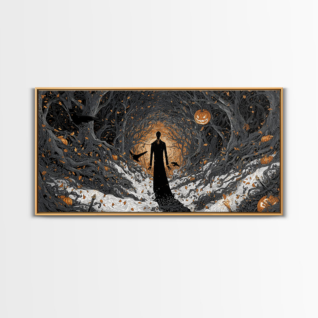 The Shadow Person, Wide Panoramic Art, Dark Halloween Decor, Canvas Print, Halloween Wall Decor, Gothic Home Decor, Collectible Wall Decor
