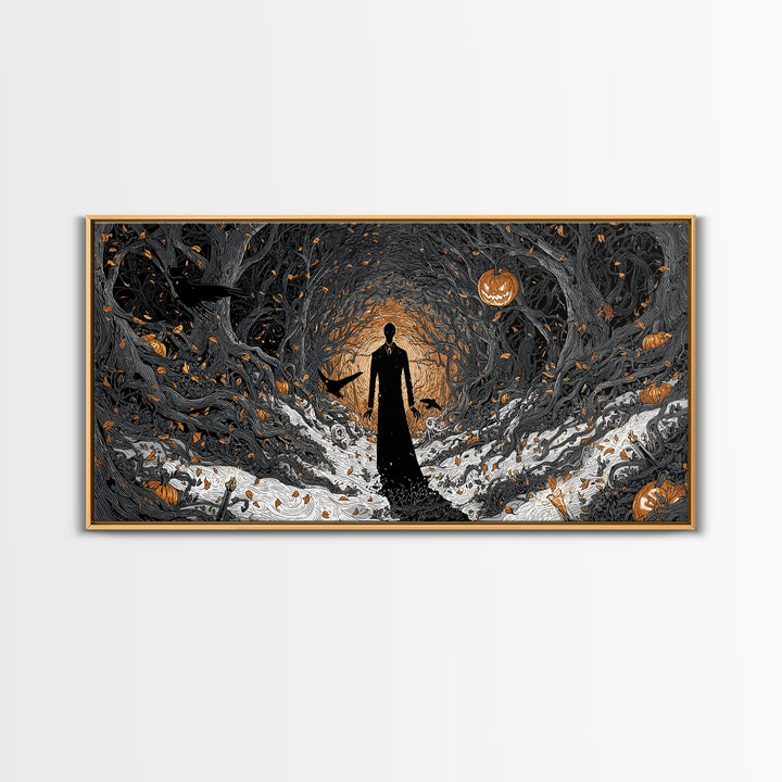 The Shadow Person, Wide Panoramic Art, Dark Halloween Decor, Canvas Print, Halloween Wall Decor, Gothic Home Decor, Collectible Wall Decor