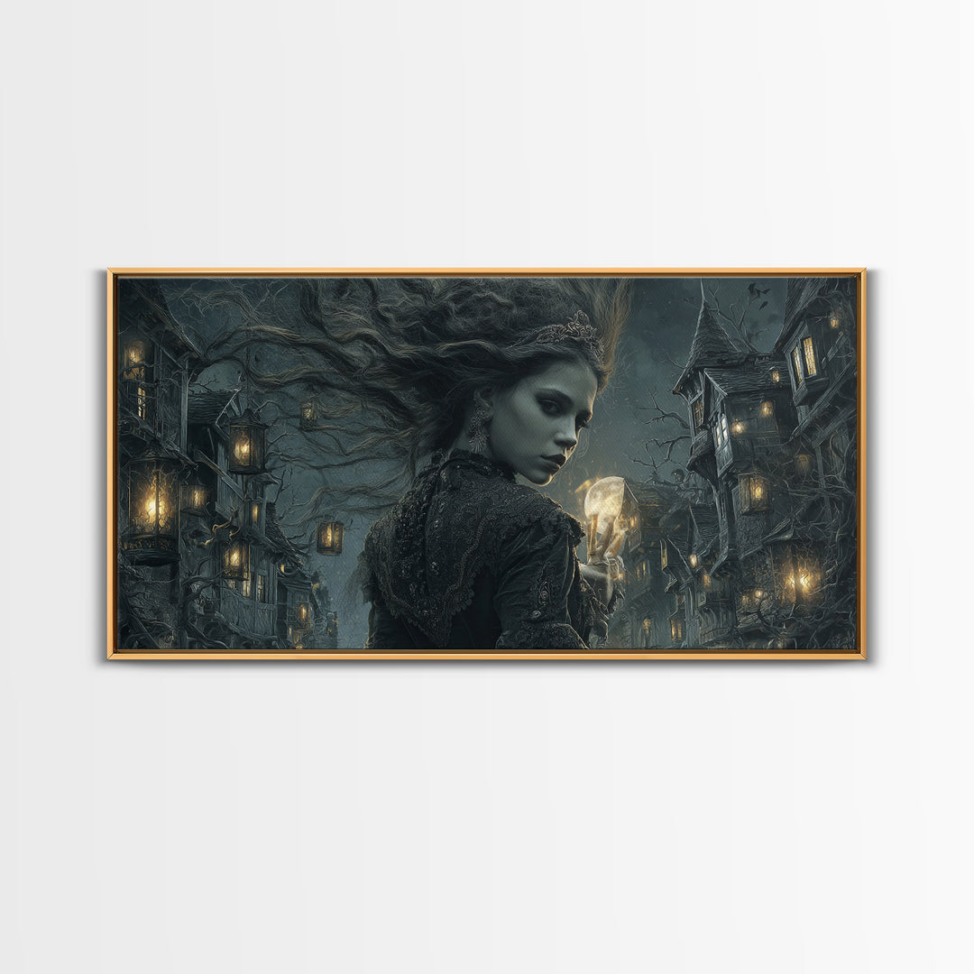 The Banshee Singer, Wide Panoramic Art, Macabre Wall Art, Framed Canvas Print, Halloween Wall Decor, Gothic Home Decor, Spooky Wall Decor