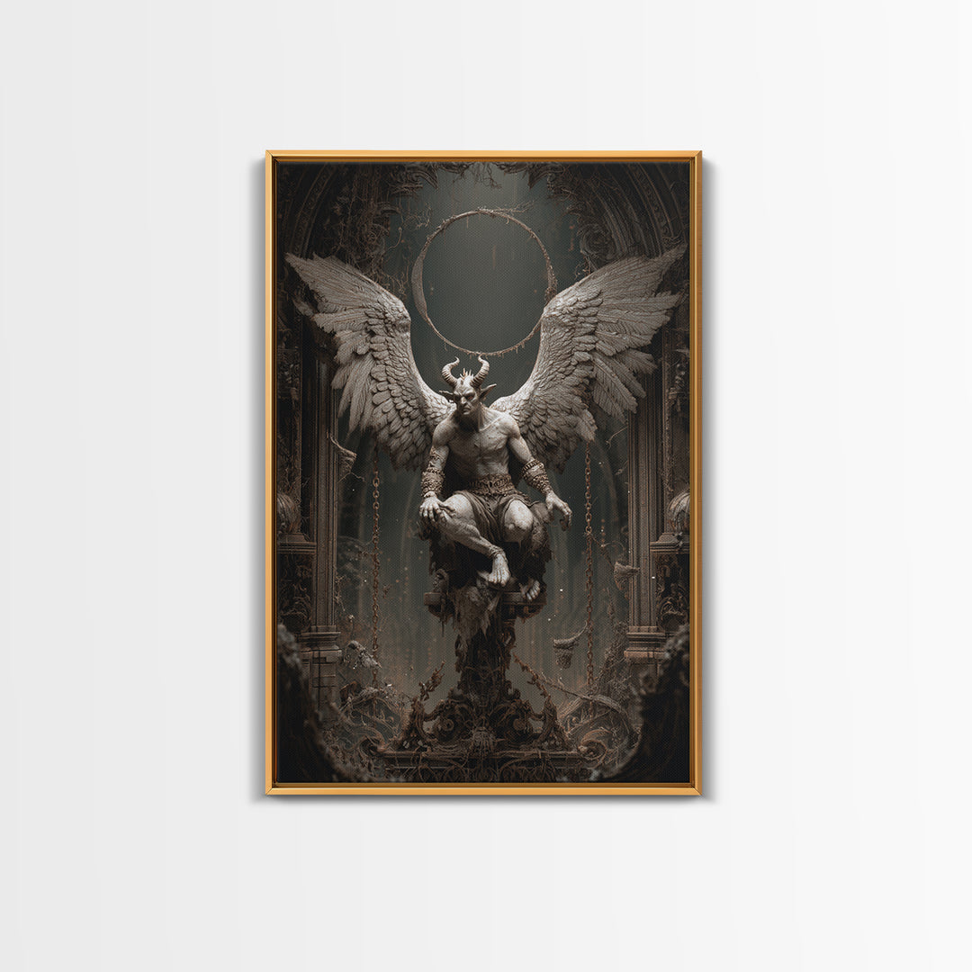 The Gargoyle Sentinel, Vertical Wall Art, Gothic Horror Wall Art, Framed Canvas Print, Halloween Wall Decor, Gothic Home Decor