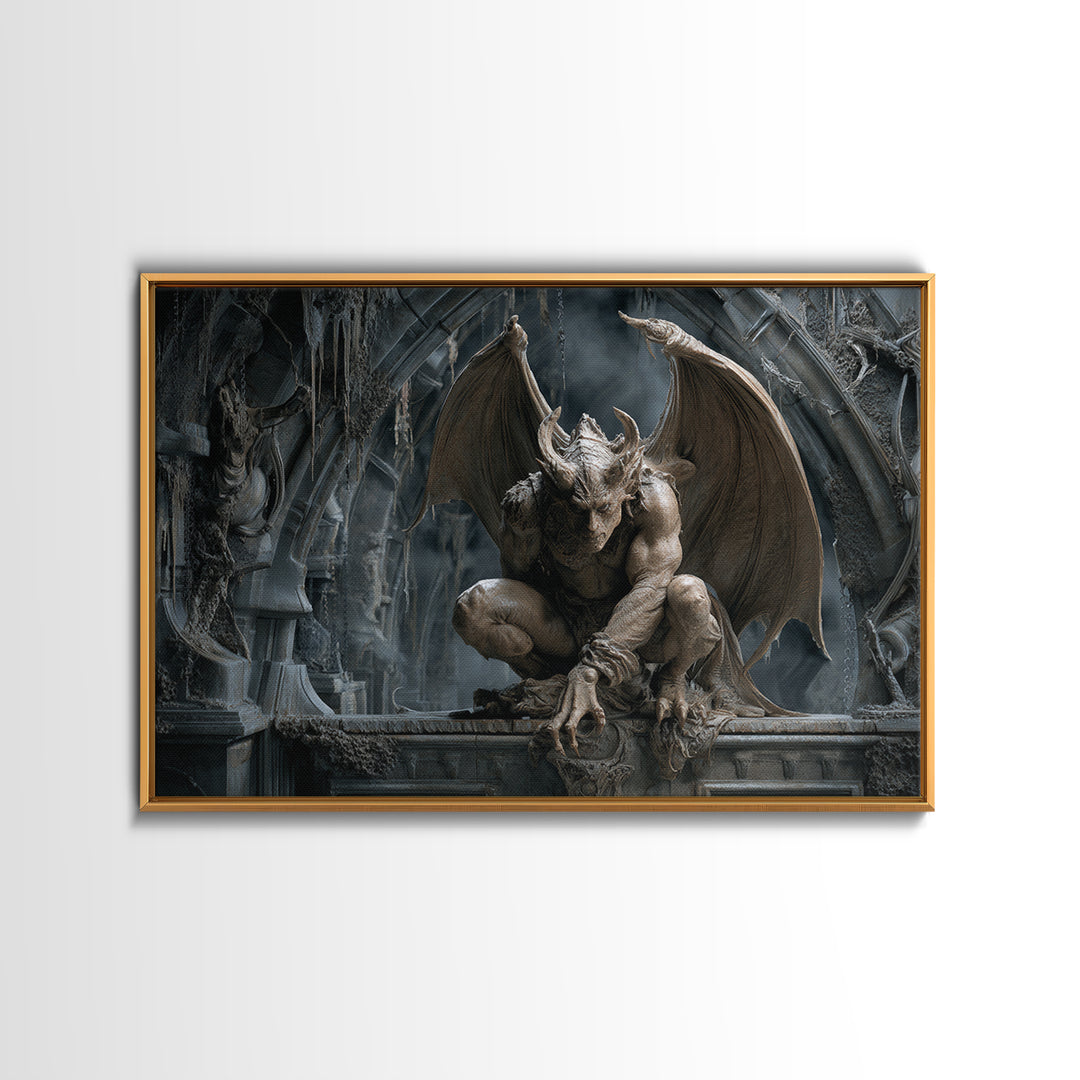 The Gargoyle Sentinel, Landscape Wall Art, Spooky Home Decor, Canvas Print, Halloween Wall Decor, Gothic Home Decor, Halloween Wall Art