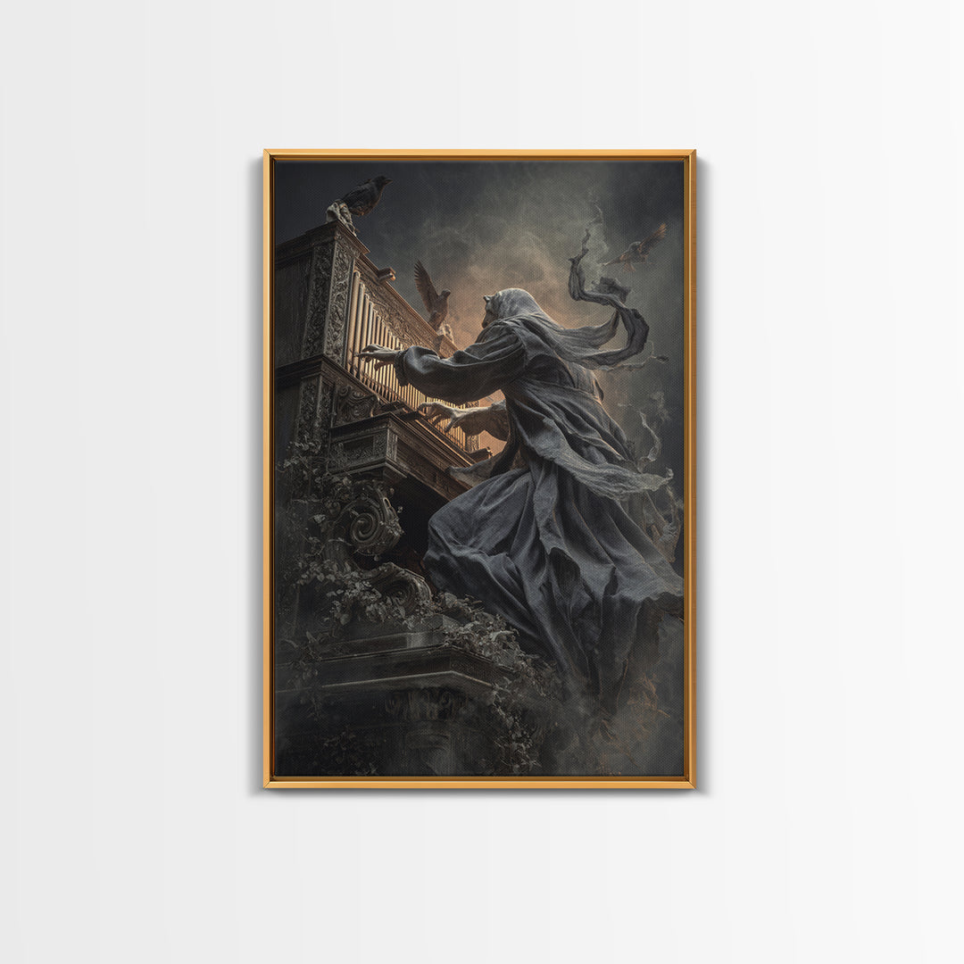 The Phantom Organist, Vertical Wall Art, Gothic Horror Wall Art, Framed Canvas Print, Halloween Wall Decor, Gothic Home Decor