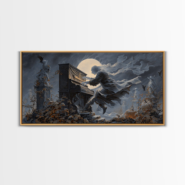 The Phantom Organist, Wide Panoramic Art, Haunted Gothic Art, Framed Canvas Print, Halloween Wall Decor, Gothic Home Decor