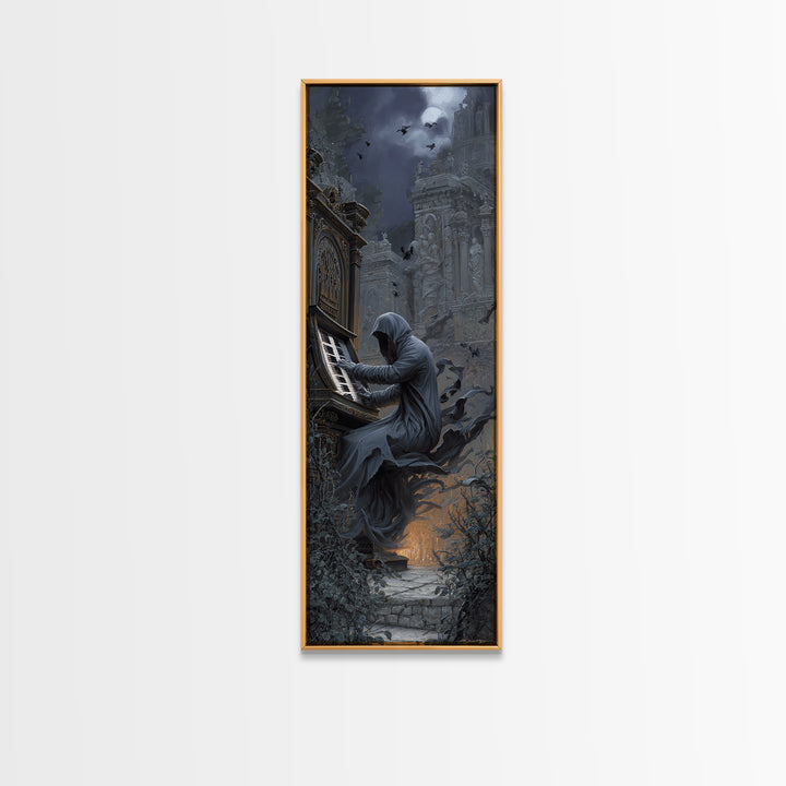 The Phantom Organist, Tall Narrow Wall Art, Haunted Gothic Art, Framed Canvas Print, Halloween Wall Decor, Gothic Home Decor
