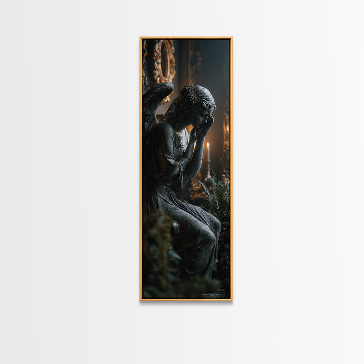 The Weeping Cemetery Angel, Tall Narrow Wall Art, Dark Halloween Decor, Canvas Print, Halloween Wall Decor, Gothic Home Decor