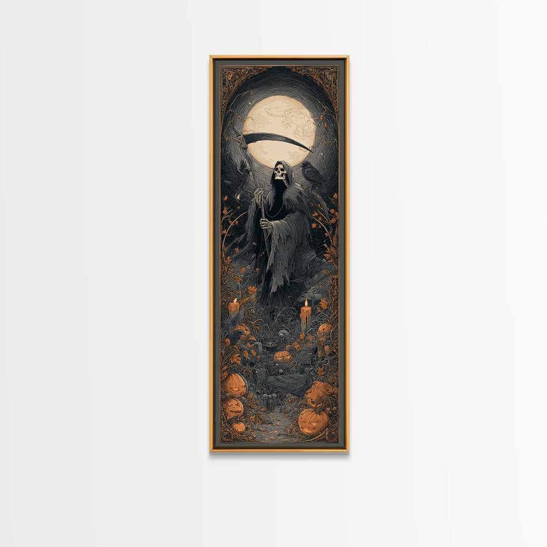 The Fog-Bound Reaper, Tall Narrow Wall Art, Spooky Home Decor, Canvas Print, Halloween Wall Decor, Gothic Home Decor, Halloween Wall Art