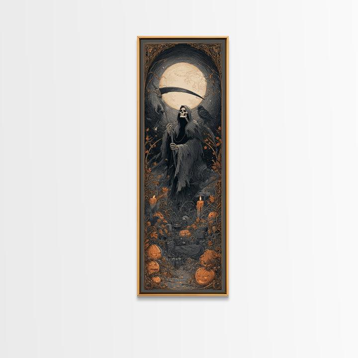 The Fog-Bound Reaper, Tall Narrow Wall Art, Spooky Home Decor, Canvas Print, Halloween Wall Decor, Gothic Home Decor, Halloween Wall Art