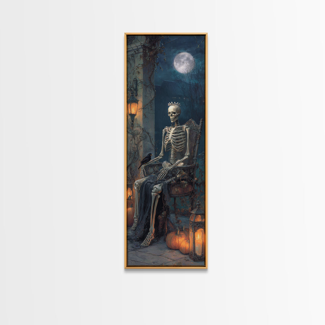 The Bone Queen, Tall Narrow Wall Art, Gothic Horror Wall Art, Framed Canvas Print, Halloween Wall Decor, Gothic Home Decor