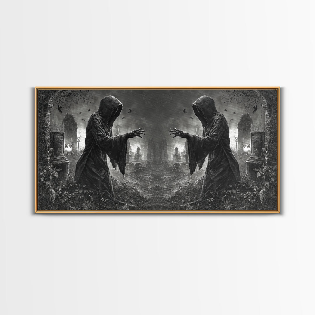 The Mirror Spirit, Wide Panoramic Art, Spooky Home Decor, Canvas Print, Halloween Wall Decor, Gothic Home Decor, Collectible Wall Decor