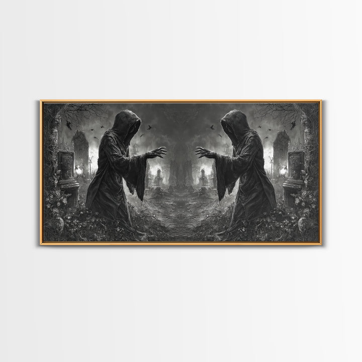 The Mirror Spirit, Wide Panoramic Art, Spooky Home Decor, Canvas Print, Halloween Wall Decor, Gothic Home Decor, Collectible Wall Decor