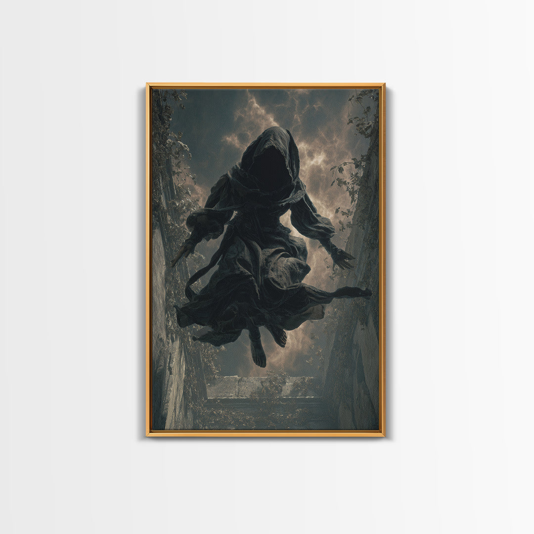 The Attic Whisperer, Vertical Wall Art, Haunted Gothic Art, Framed Canvas Print, Halloween Wall Decor, Gothic Home Decor, Spooky Wall Decor