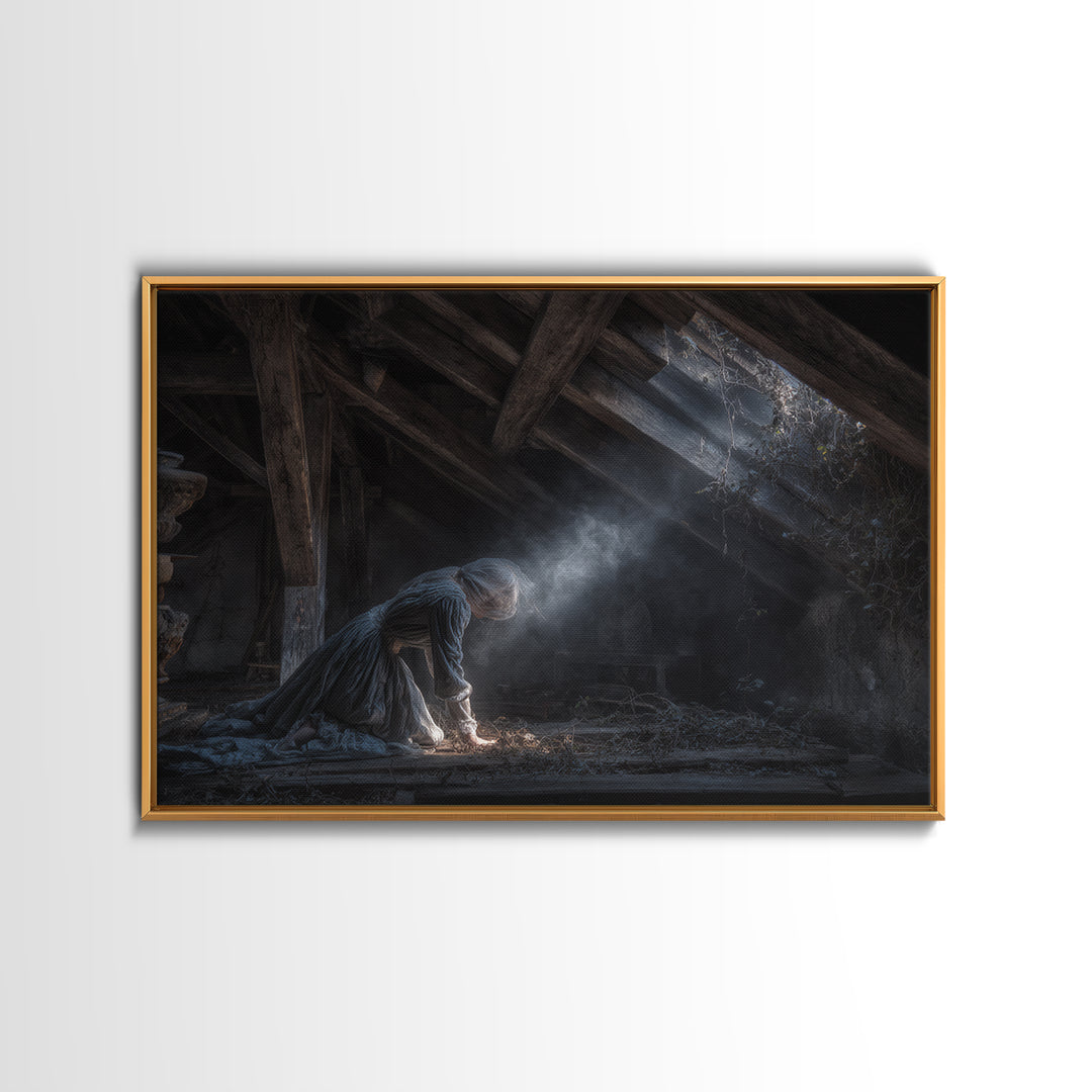 The Attic Whisperer, Landscape Wall Art, Haunted Gothic Art, Framed Canvas Print, Halloween Wall Decor, Gothic Home Decor, Horror Wall Art