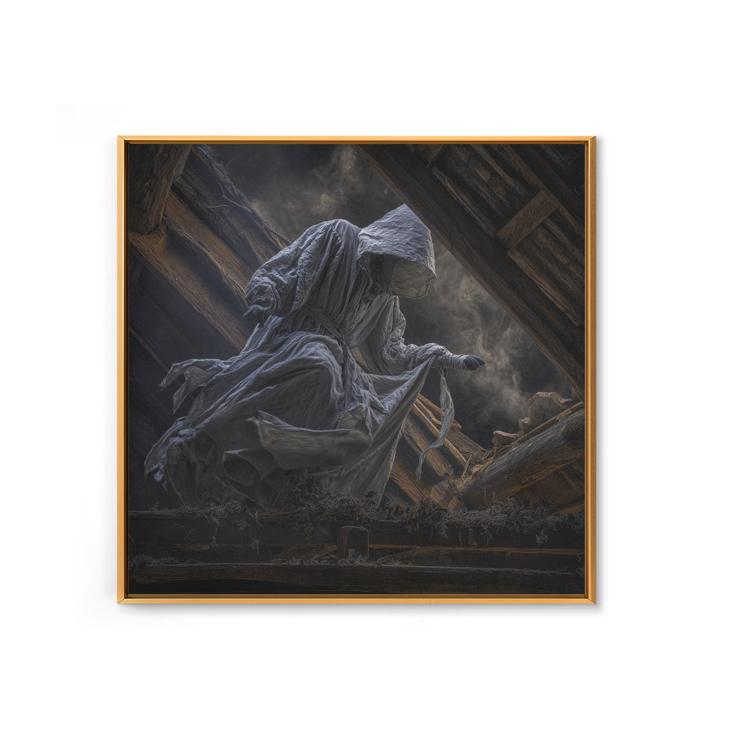 The Attic Whisperer, Square Wall Art, Gothic Horror Wall Art, Framed Canvas Print, Halloween Wall Decor, Gothic Home Decor