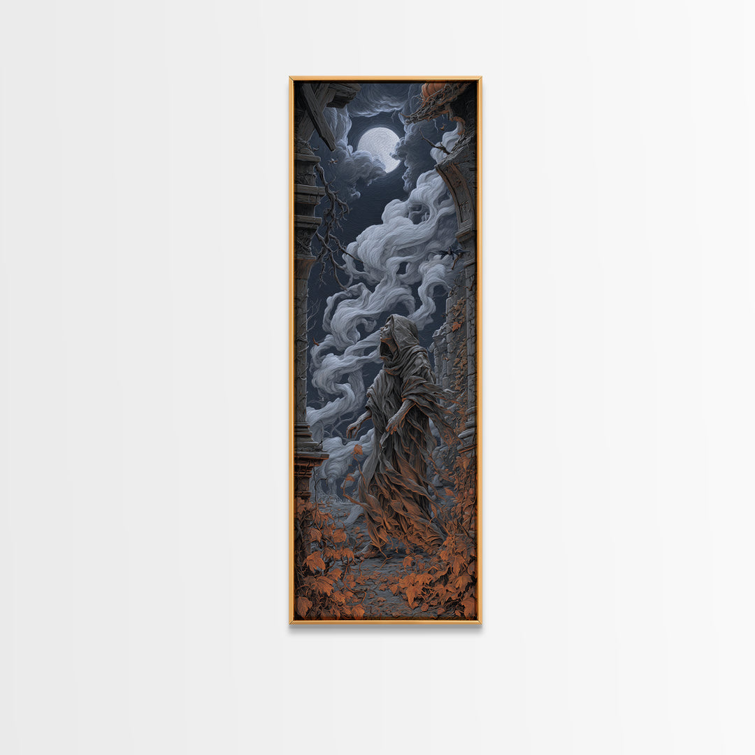 The Attic Whisperer, Tall Narrow Wall Art, Macabre Wall Art, Framed Canvas Print, Halloween Wall Decor, Gothic Home Decor, Horror Wall Art