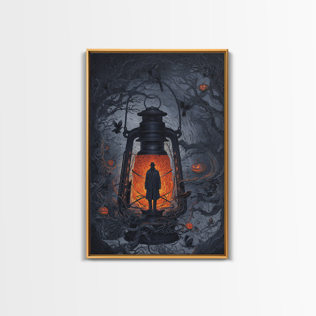 The Lantern Specter, Vertical Wall Art, Macabre Wall Art, Framed Canvas Print, Halloween Wall Decor, Gothic Home Decor, Spooky Wall Decor