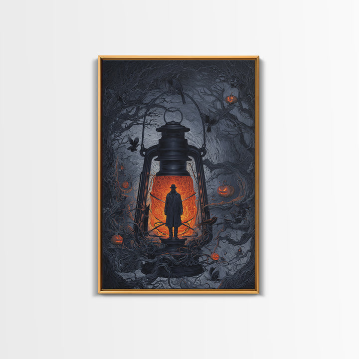 The Lantern Specter, Vertical Wall Art, Macabre Wall Art, Framed Canvas Print, Halloween Wall Decor, Gothic Home Decor, Spooky Wall Decor