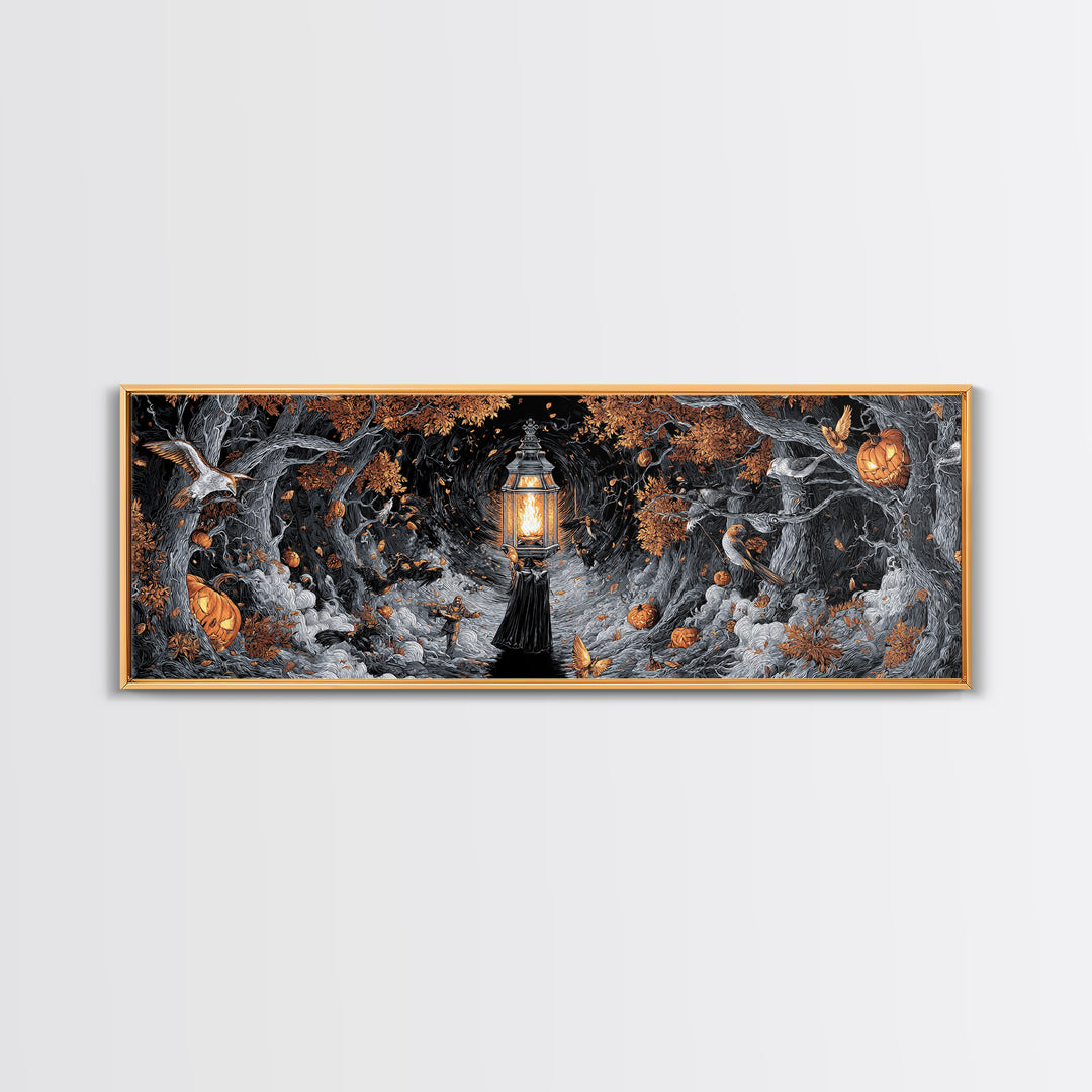 The Lantern Specter, Extra Wide Wall Art, Gothic Horror Wall Art, Framed Canvas Print, Halloween Wall Decor, Gothic Home Decor
